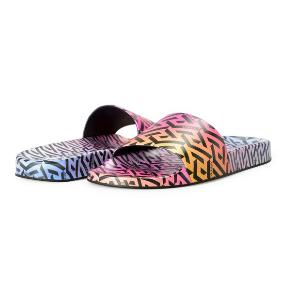 Versace Women's Logo Print Rainbow Multi-Color Pool Slide Flip Flops Shoes
